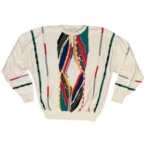 Vintage 90s St‎ Croix "Coogi" Style Colorful Abstract Textured Stripe Sweater XL